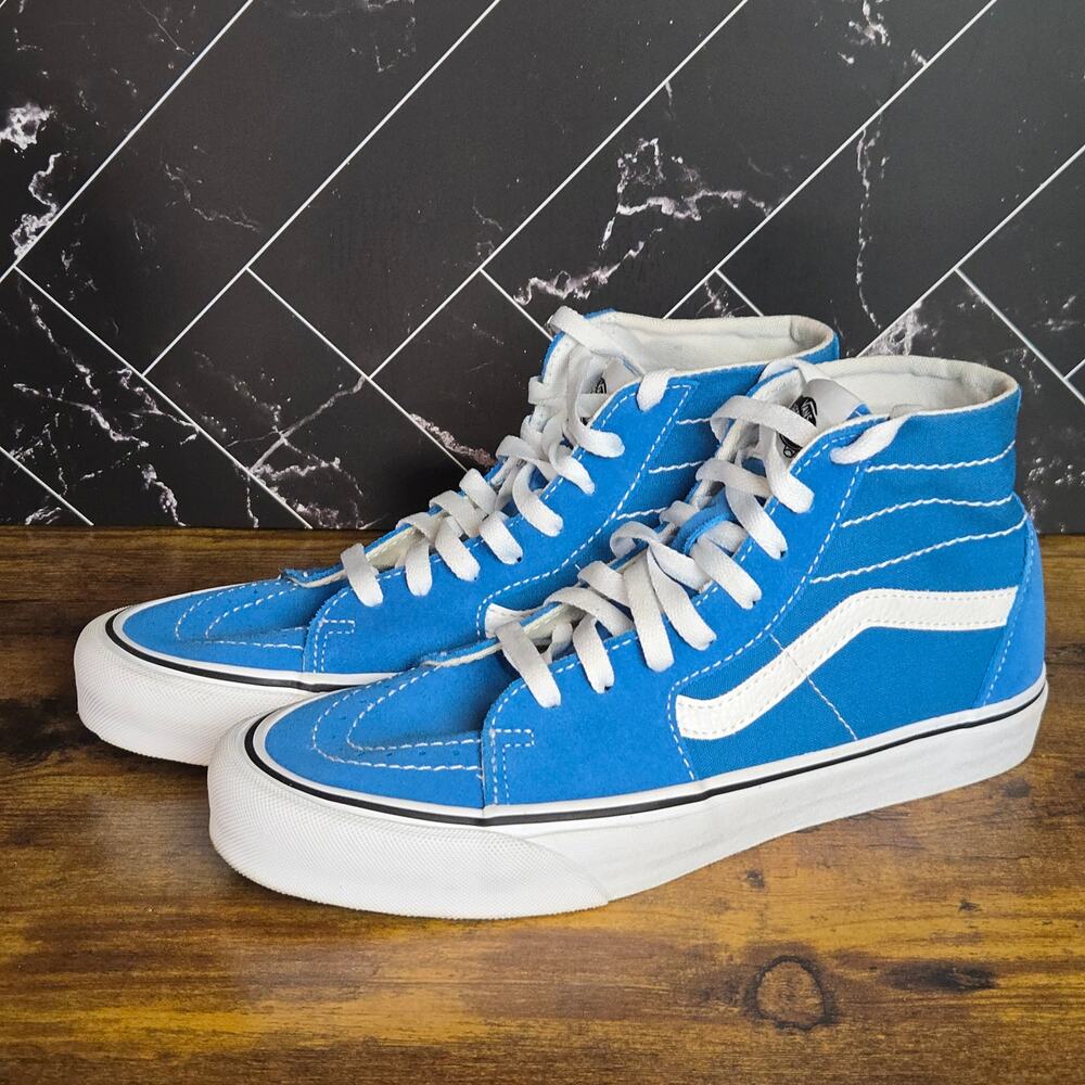 Vans Sk8-Hi Blue White High Top Sneakers Men 8 Women 9.5 Suede Canvas